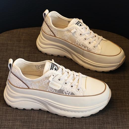 拼色圆头浅口拼接网纱绑带厚底平底真皮休闲鞋 商品图3