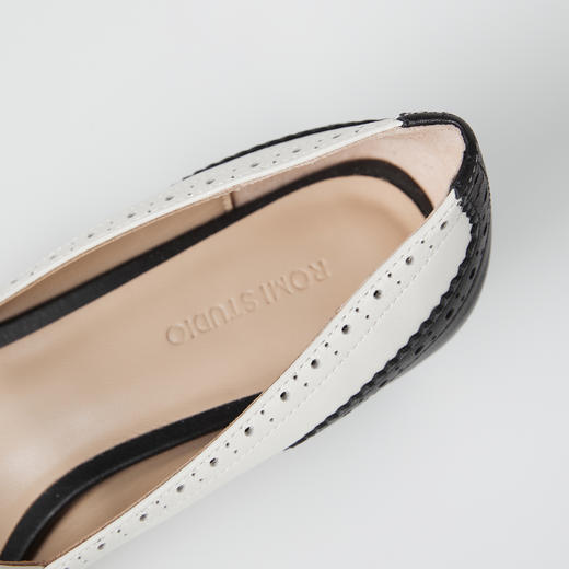 ROMI STUDIO复古方头玛丽珍镂空雕花黑拼杏色单鞋S2793 商品图2