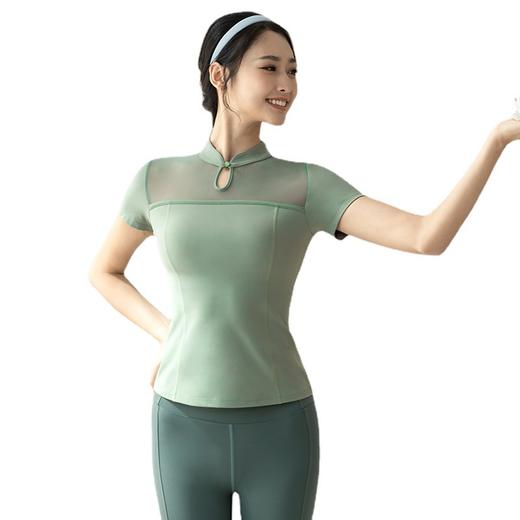 美愫中国风短袖瑜伽服上衣女夏季仙气高端网纱休闲瑜伽T桖带胸垫 商品图4