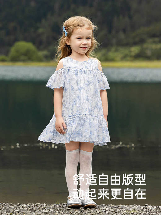 英氏女童连衣裙夏季短袖满印绣花2025新款女宝宝裙子YRLCJ2R007A 商品图2
