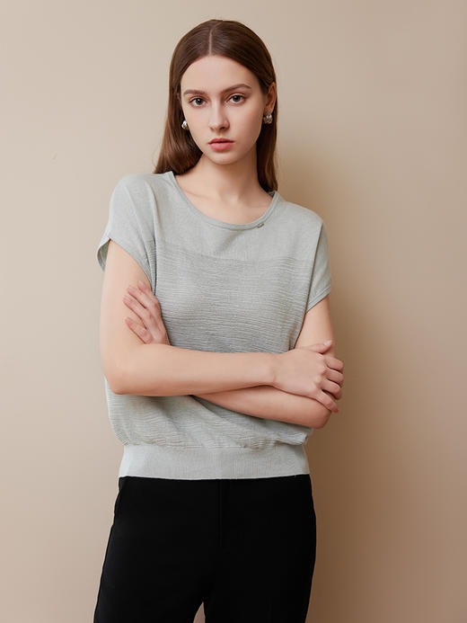 【圆领短袖针织套衫】25年春夏新品女士棉质薄款套衫纯色百搭上衣 商品图1