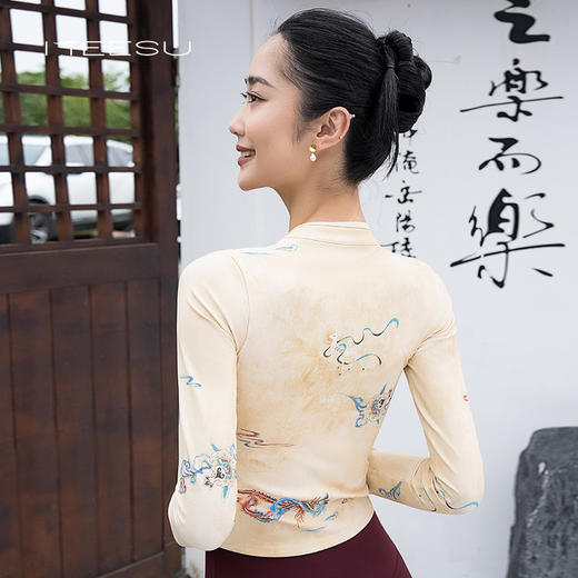 美愫中国风瑜伽服背心女长袖秋冬修身网纱中式运动 商品图1