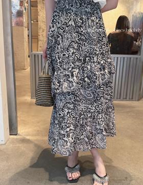 生活闪闪发光 | 游牧风情裙 佩斯利图案提花雪纺面料半身裙 黑白花色