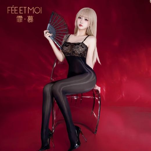 霏慕 蕾丝裹胸透身油亮连身袜7585 商品图1