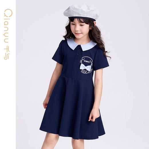 笛莎千与2025夏季新款女童时尚学院风翻领针织连衣裙 商品图3