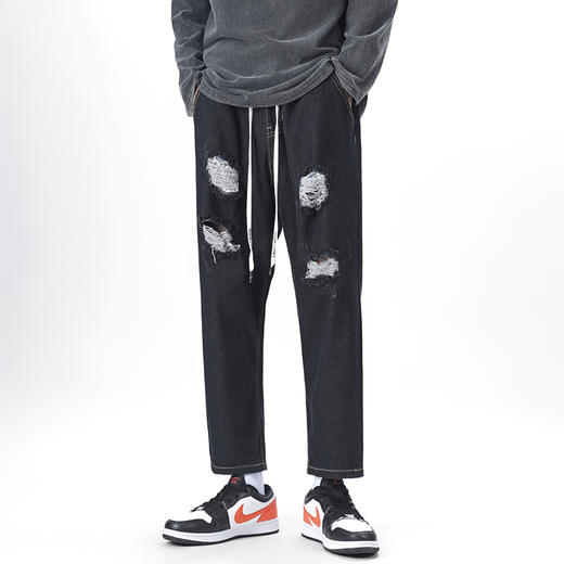 【DDJ】大依优型大码松紧腰潮款直筒牛仔裤九分裤男舒适休闲简约百搭加肥加大男装 商品图5