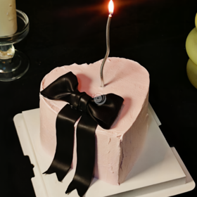 『心形蛋糕』高级黑色蝴蝶结女神生日蛋糕
