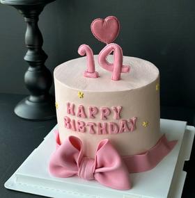 【臻品系列】--【数字气球粉色蝴蝶结】送女孩、女士生日蛋糕