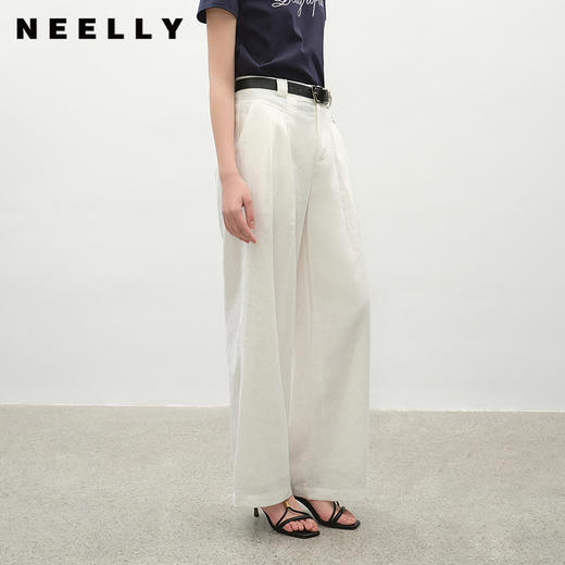 NEELLY纳俪商场同款夏新款经典时尚白色直筒牛仔裤女休闲通勤长裤N25042H01053 商品图0