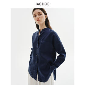 棉仓3561504012-IACHOE圆领全亚麻衬衫