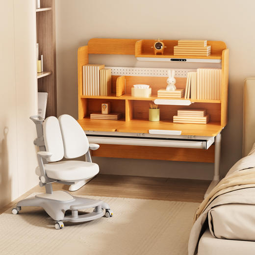 护童【星辰一号酷学派】东青杨木高书架灯桌一体可升降实木儿童学习桌W04A 商品图0