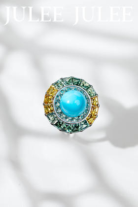 JULEE JULEE茱俪珠宝 18K白金绿松石彩蓝宝石旋转戒指