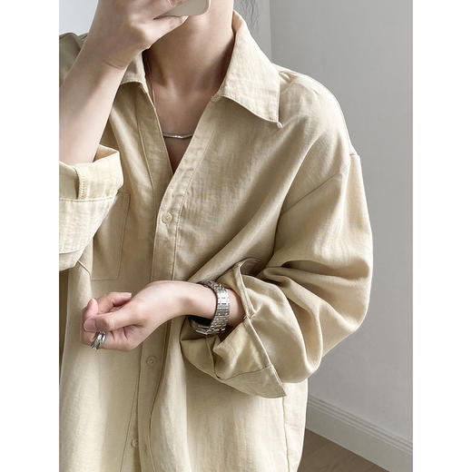 【专柜品牌品质】亚麻天丝棉V领衬衫 春夏季简约休闲长袖宽松上衣82209 商品图2