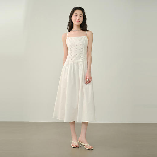 NEELLY纳俪商场同款夏季新款精美蕾丝提花吊带连衣裙女百搭长裙N25044Y05502 商品图3
