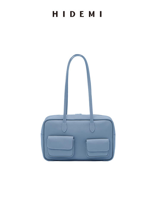 HIDEMI进口荔枝牛皮togo皮波士顿多功能斜跨手提包 中号 乌木棕/亚麻蓝 商品图4