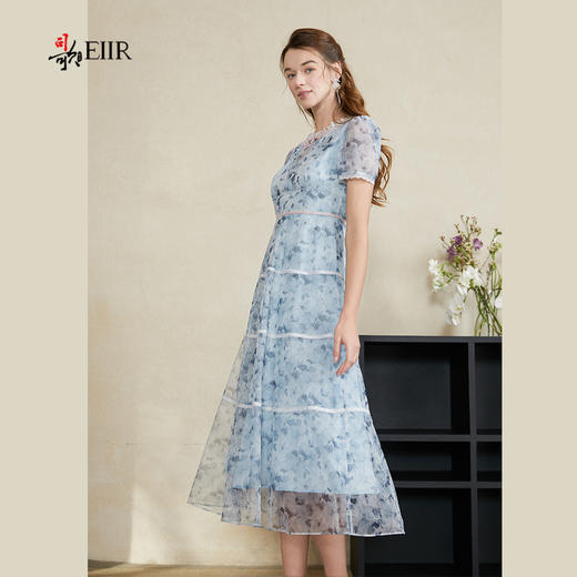 司歌刺绣碎花短袖收腰连衣裙中长裙A911064X 商品图1