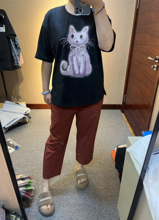 水淼2025夏新款纯棉柔软猫咪短袖T恤0239 商品图9