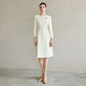 IWY/气质名媛米色连衣裙女新款圆领法式西装裙主持上镜正装Q1293