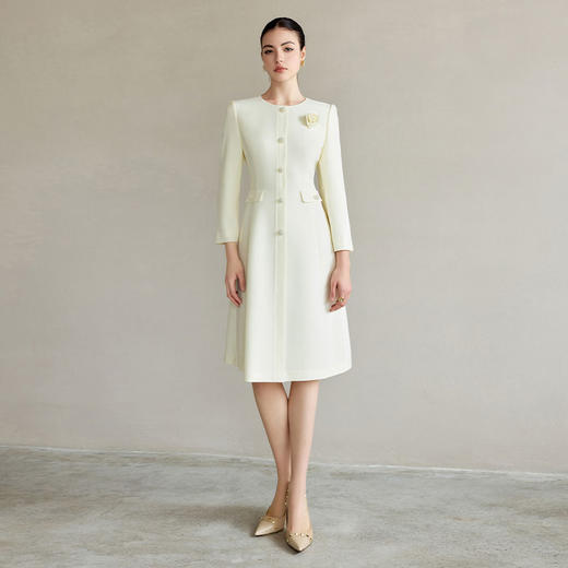 IWY/气质名媛米色连衣裙女新款圆领法式西装裙主持上镜正装Q1293 商品图0
