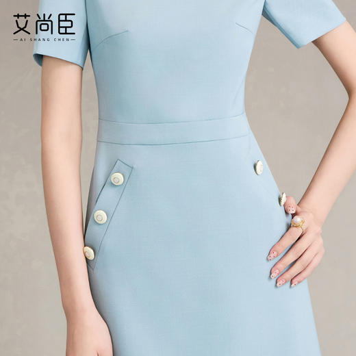 蓝色通勤连衣裙女2024新款设计感上镜职业主持人正装裙 商品图3