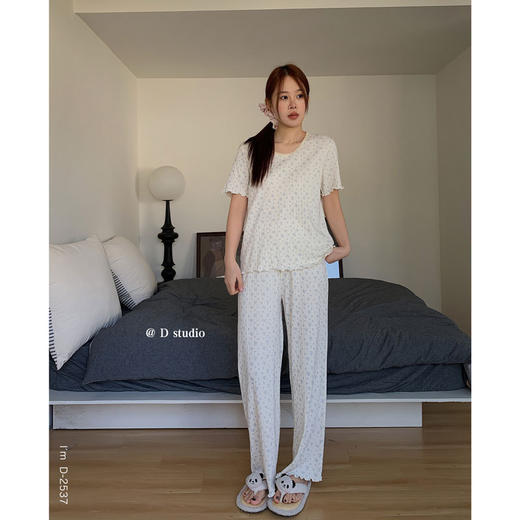 浪漫碎花~BM风春夏新款碎花美宅衣 全棉针织螺纹民短袖长裤休闲两件套睡衣女 商品图4