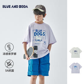 蓝汽水2025夏季新款男童小狗印花T恤抗菌凉感亲子款宽松短袖
