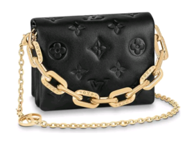 LOUIS VUITTON Cruise早春系列 BeltbagCoussin手袋 抱枕包 老花压纹皮革 链条包手提包 女款 黑色