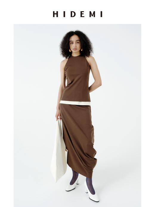 HIDEMI 极简设计感进口莱赛尔混纺棉纱线圆领堆堆感背心茧型裙套装 背心/茧型裙 商品图5