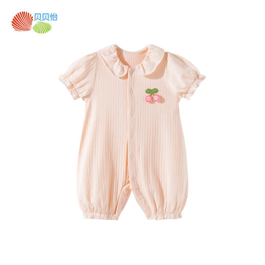 贝贝怡2025夏季新款女宝前开连体衣泡泡袖花边哈衣透气舒适抱衣爬服ZB2EL015 商品图6