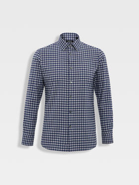 callisto蓝色全棉羊毛三色交织棋盘格长袖衬衫 FSSTL240C