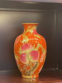 油红 九桃五福冬瓜瓶