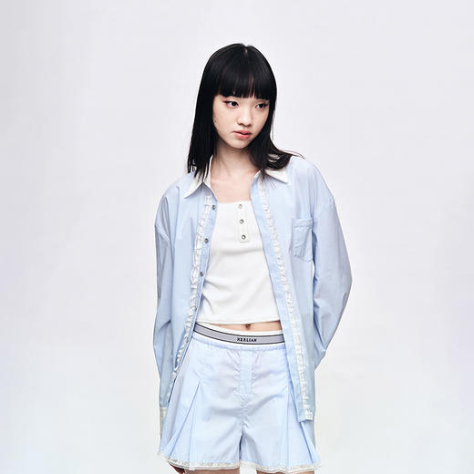 Herlian2025年春夏宽松廓形撞色拼接长袖衬衫 商品图0