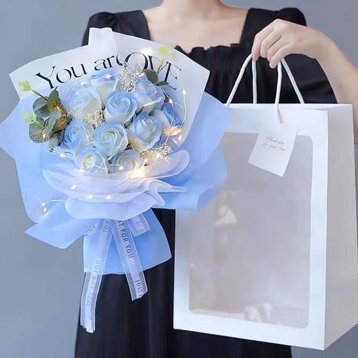 【满天星香皂花束礼袋套装】母亲节碎冰蓝玫瑰香皂花满天星花束表白送男女朋友生日纪念日礼物。ry 商品图4