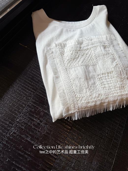 生活闪闪发光 | 绣花流苏如画拼贴艺术感 亚麻与棉交织百搭tee 米白色 商品图1