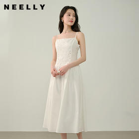 NEELLY纳俪商场同款夏季新款精美蕾丝提花吊带连衣裙女百搭长裙N25044Y05502