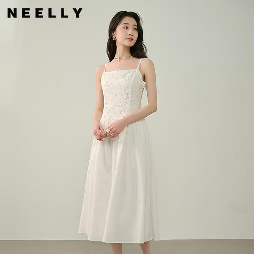 NEELLY纳俪商场同款夏季新款精美蕾丝提花吊带连衣裙女百搭长裙N25044Y05502 商品图0