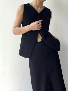 Semplicita｜Z18 条纹收腰马甲  [ 黑条 ]