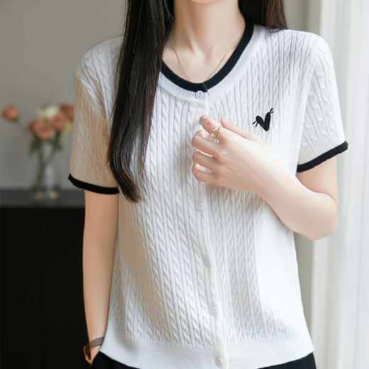 纤束马精纺羊毛扭花刺绣短袖 YYY-2507 商品图1