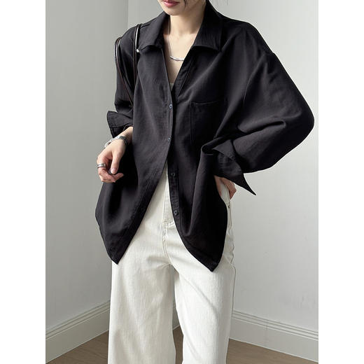 【专柜品牌品质】亚麻天丝棉V领衬衫 春夏季简约休闲长袖宽松上衣82209 商品图4