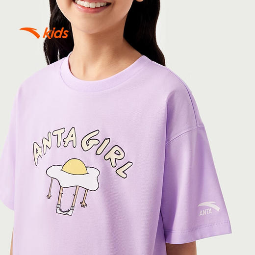 安踏儿童短袖T恤女大童2025夏透气亲肤中大童圆领短袖潮362528106 商品图3