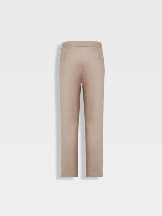 callisto燕麦卡其色亚麻混纺休闲裤 商品图1