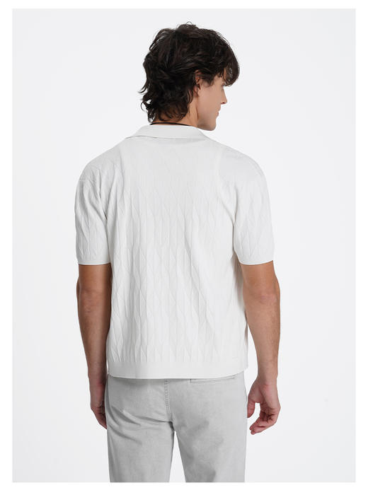 callisto白色凉感高弹压褶提花T恤 商品图4