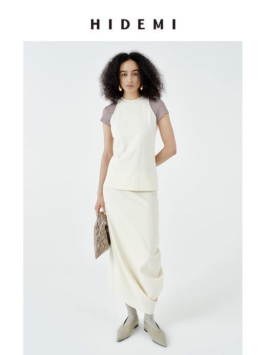 HIDEMI 极简设计感进口莱赛尔混纺棉纱线圆领堆堆感背心茧型裙套装 背心/茧型裙 商品图7