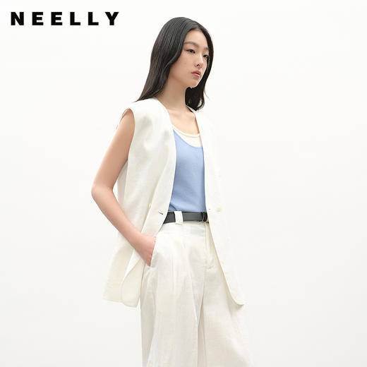 NEELLY纳俪商场同款夏新款随性廓形中长款西装马甲女慵懒舒适上衣N25042D01047 商品图0