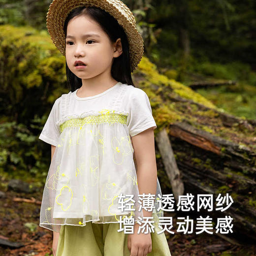 英氏儿童T恤夏季吸湿速干短袖上衣女童透气百搭T恤YRTCJ2R032A 商品图0