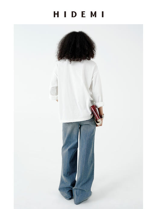 HIDEMI 都市单宁系列多重水洗做旧感中缝线宽松阔腿牛仔裤 商品图3