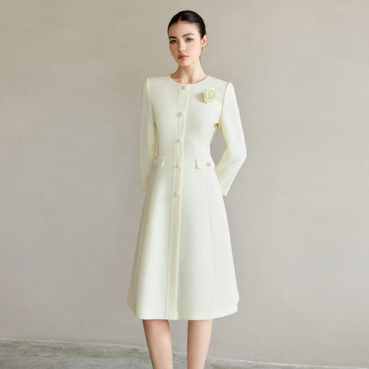 IWY/气质名媛米色连衣裙女新款圆领法式西装裙主持上镜正装Q1293 商品图3