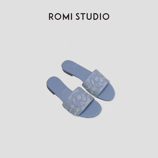 ROMI STUDIO“经典优雅” 百搭香香毛呢拼皮字母一字平底拖鞋S3535 商品图0