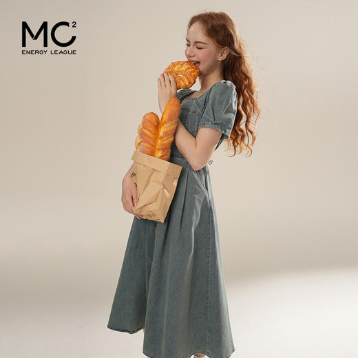 女装方领前门襟开扣复古牛仔连衣裙-5028Q5221010 商品图0