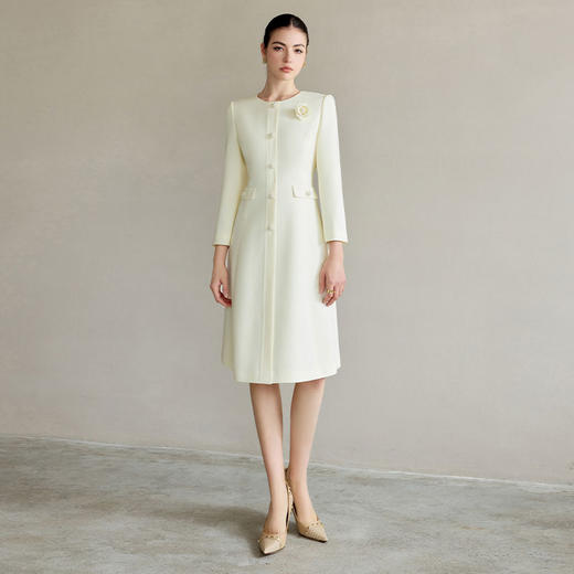IWY/气质名媛米色连衣裙女新款圆领法式西装裙主持上镜正装Q1293 商品图1